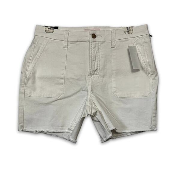 Jen7 Mid Rise Jean Shorts Frayed Hem Buttoned Zip Fly Solid Cream Women's 6 NWT - Picture 1 of 9